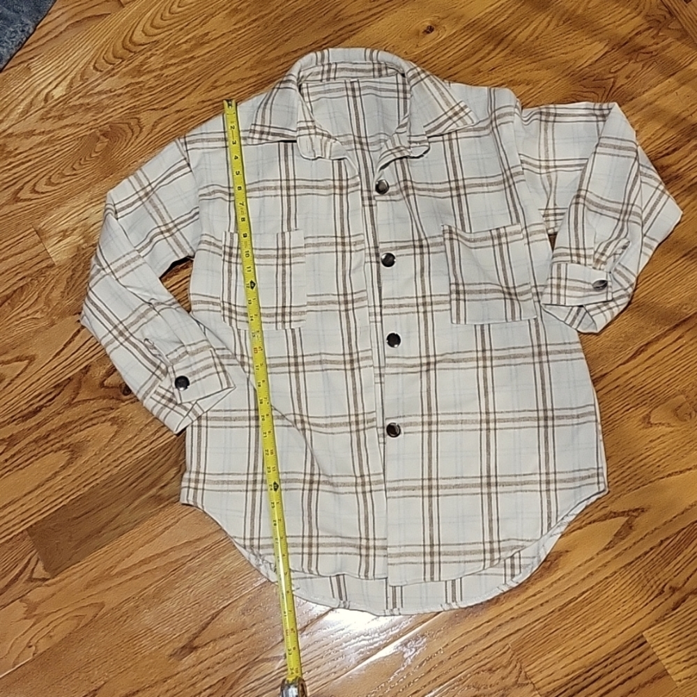 Shacket, white brown baby blue XL